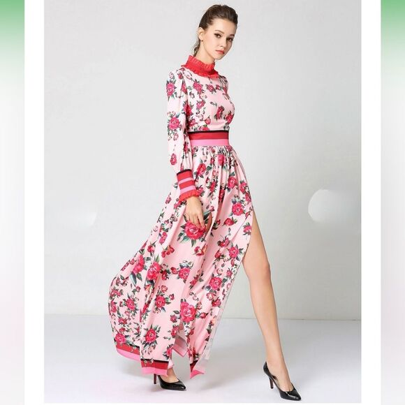 Comino Couture London Let’s Split Pink Floral Long Sleeve Maxi Dress 6 NWT - Picture 5 of 16